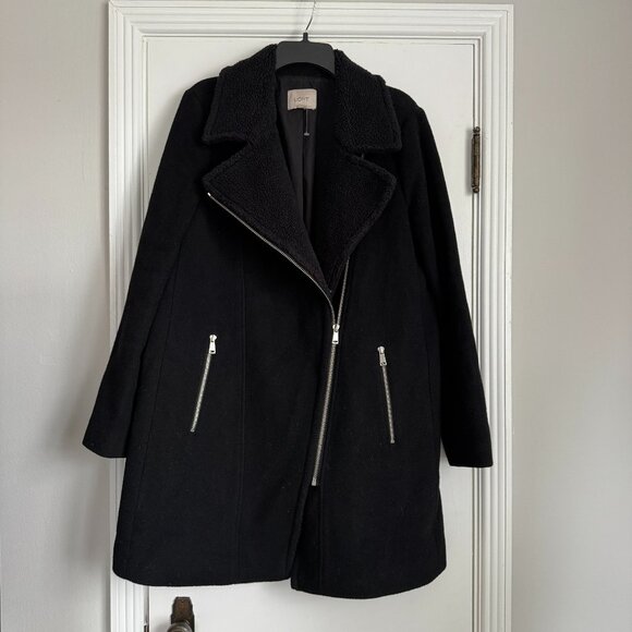 LOFT Jackets & Blazers - LOFT Wool Blend Long Coat Sherpa Jacket Black Size Medium